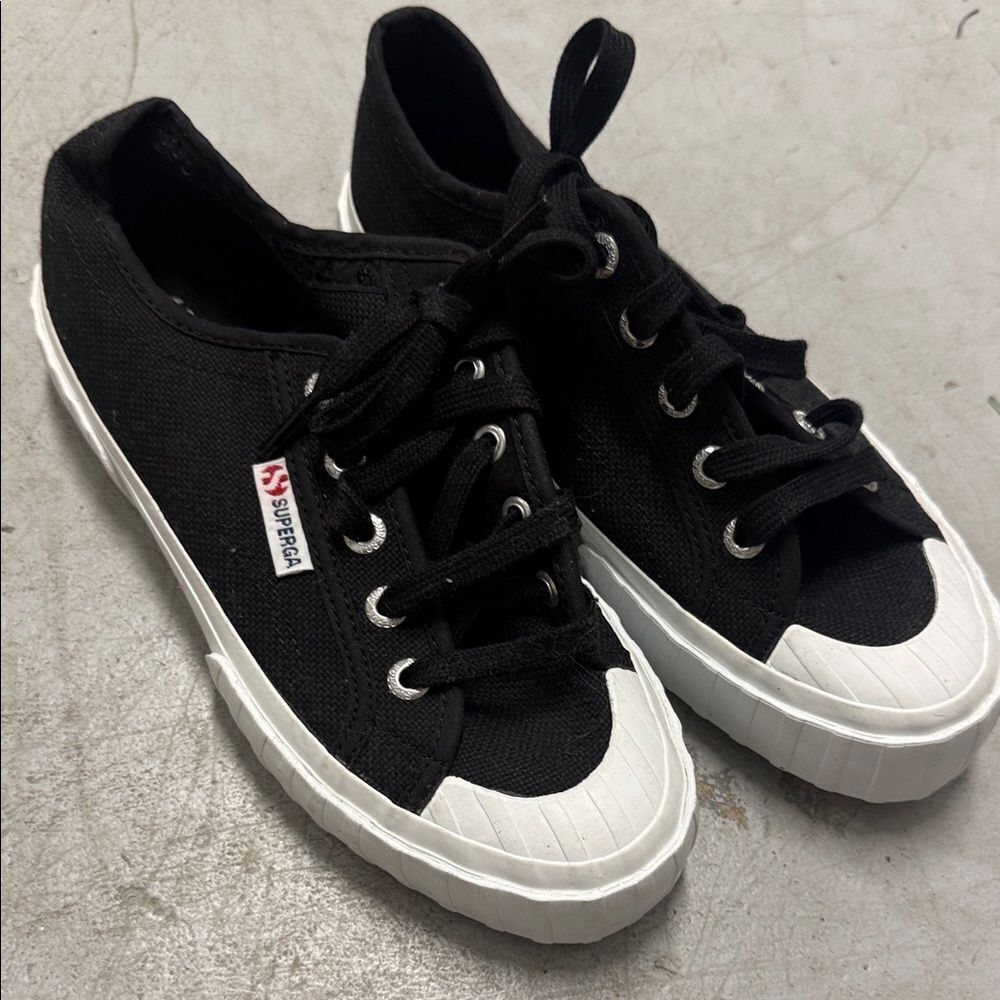 Superga Classic Black Lace-Up Sneakers Size 36 BRAND NEW